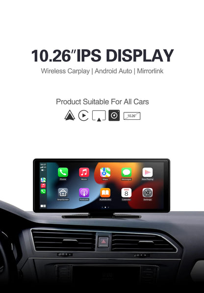 XUDA 10.26" Wireless CarPlay & Android Auto Multimedia Player – Universal Fit with WiFi & Touchscreen