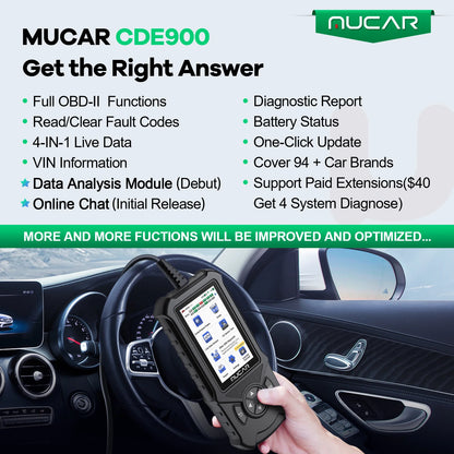 MUCAR CDE900 OBD2 Scanner – WiFi Diagnostic Tool with 4" HD Touchscreen