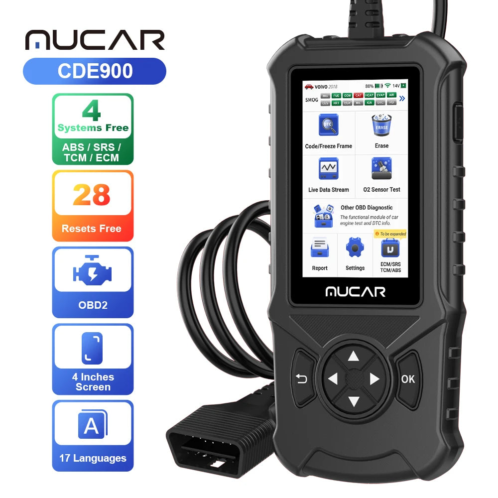 MUCAR CDE900 OBD2 Scanner – WiFi Diagnostic Tool with 4" HD Touchscreen