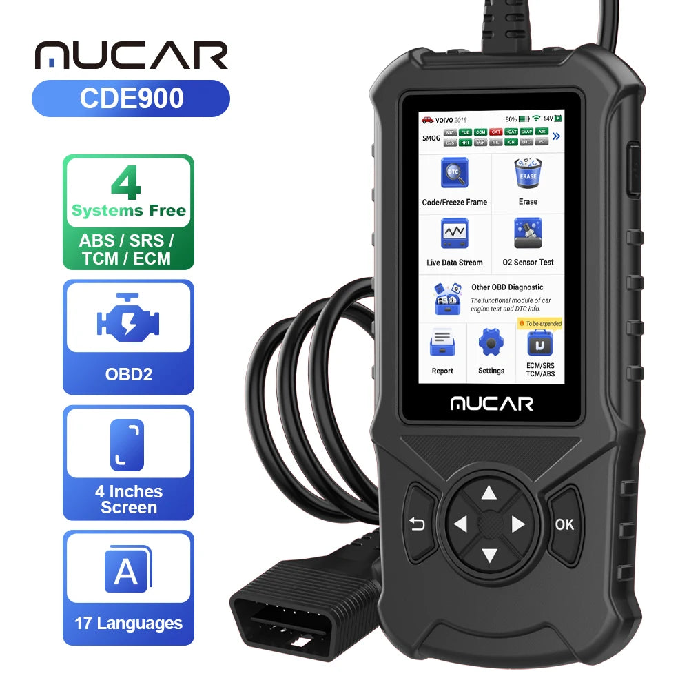 MUCAR CDE900 OBD2 Scanner – WiFi Diagnostic Tool with 4" HD Touchscreen