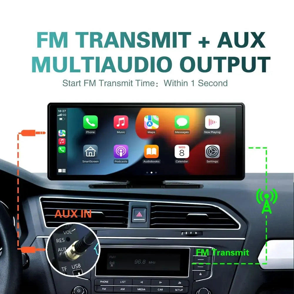 XUDA 10.26" Wireless CarPlay & Android Auto Multimedia Player – Universal Fit with WiFi & Touchscreen