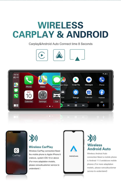 XUDA 10.26" Wireless CarPlay & Android Auto Multimedia Player – Universal Fit with WiFi & Touchscreen