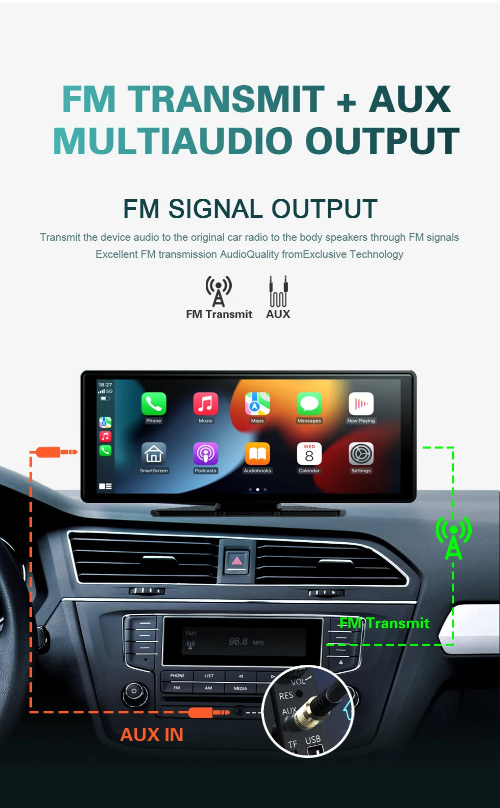 XUDA 10.26" Wireless CarPlay & Android Auto Multimedia Player – Universal Fit with WiFi & Touchscreen