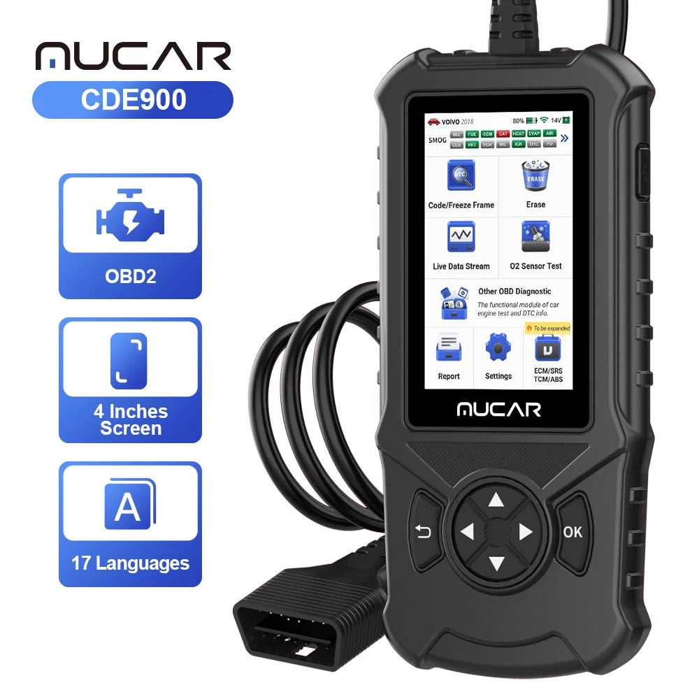 MUCAR CDE900 OBD2 Scanner – WiFi Diagnostic Tool with 4" HD Touchscreen