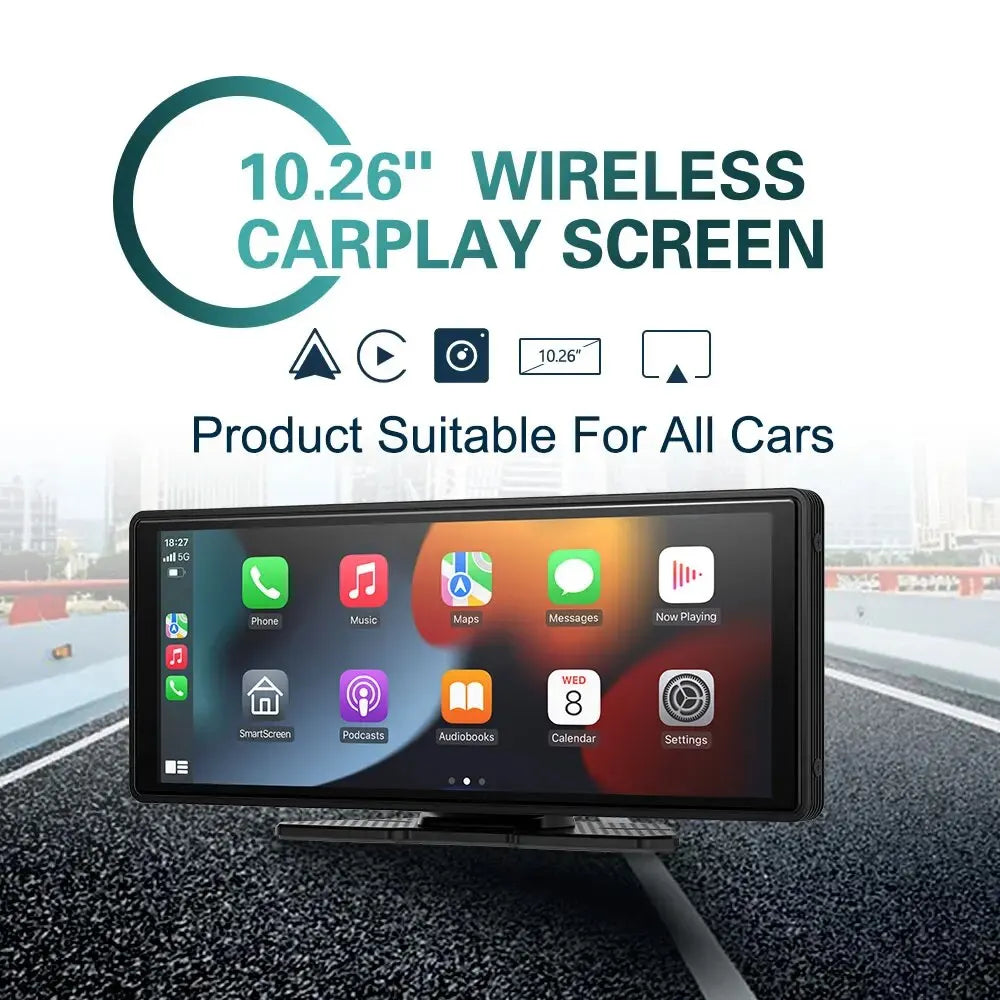 XUDA 10.26" Wireless CarPlay & Android Auto Multimedia Player – Universal Fit with WiFi & Touchscreen